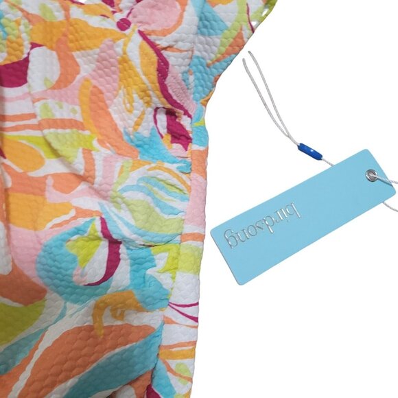 Birdsong Size 32DD Ruffle‎ Halter Underwire Tankini Swim Top Ruched Groovy Print - Picture 6 of 12